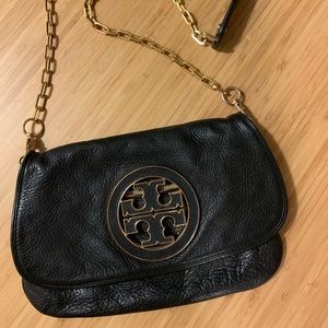 TORY BURCH soft black leather cross body bag